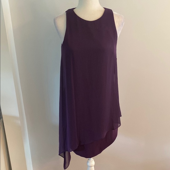 TAHARI NWT plum sleeveless dress with sheer overlay - Picture 1 of 14